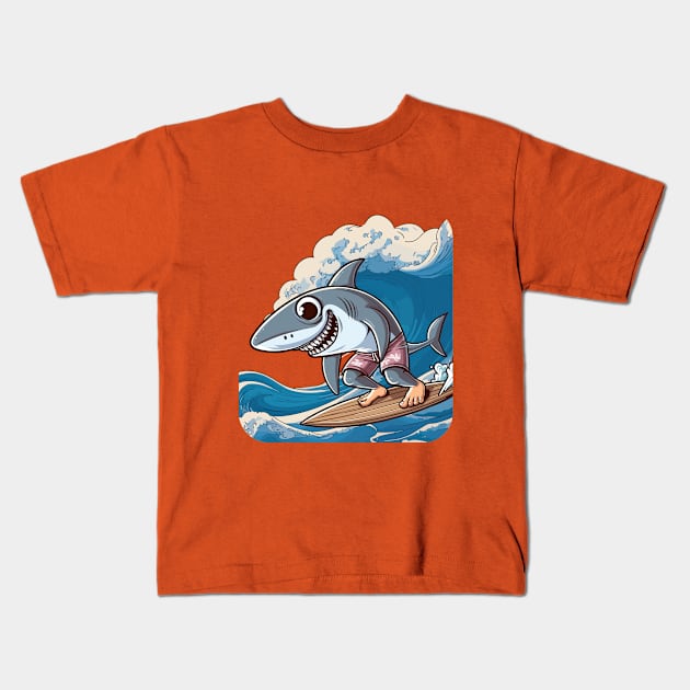 shark surfer Kids T-Shirt by TimeWarpWildlife